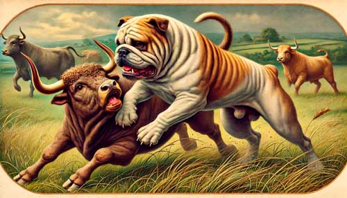 Dorset Olde Tyme Bulldogge cazando toros