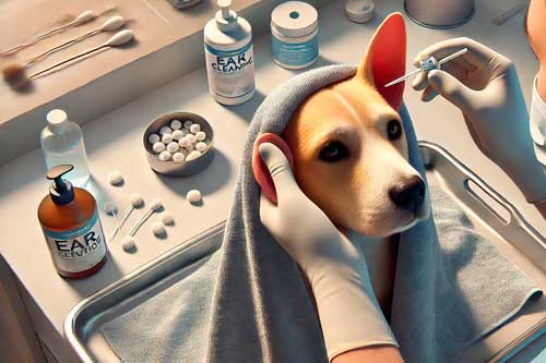 limpiando orejas de perro