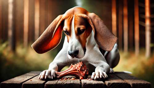 Sabueso español comiendo