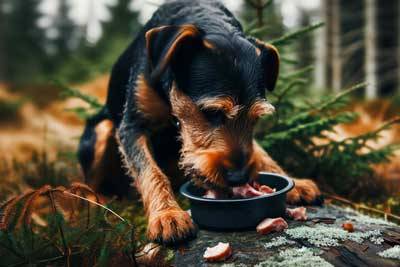 Terrier alemán alimentandose